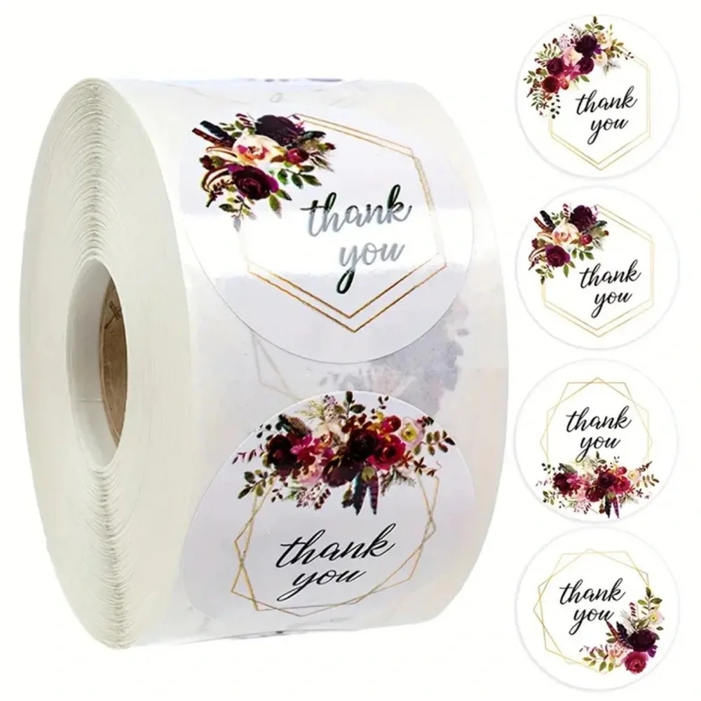 500pc Floral Thank You Stickers Roll